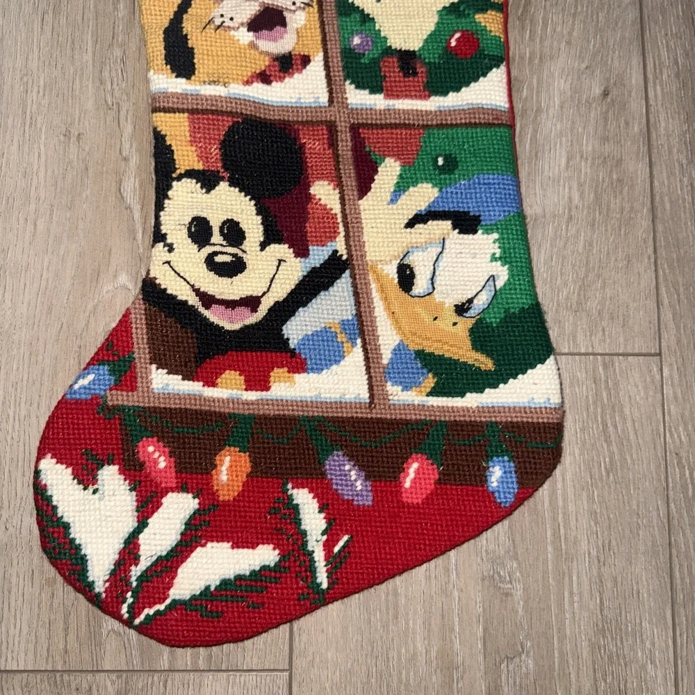 Disney Needlepoint Christmas Stocking Mickey Donald Duck Goofy Hand Made